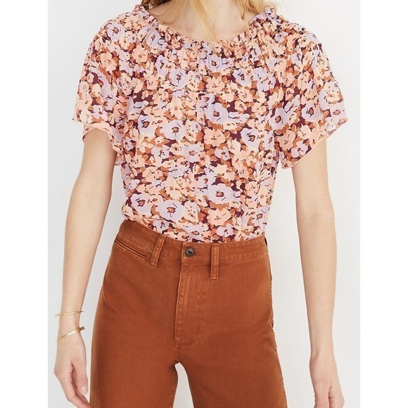 Madewell size M Smocked‎ Mockneck Top in Floral Breeze - Picture 1 of 11